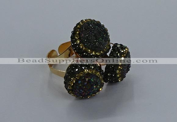 NGR296 14mm - 16mm coin plated druzy agate gemstone rings