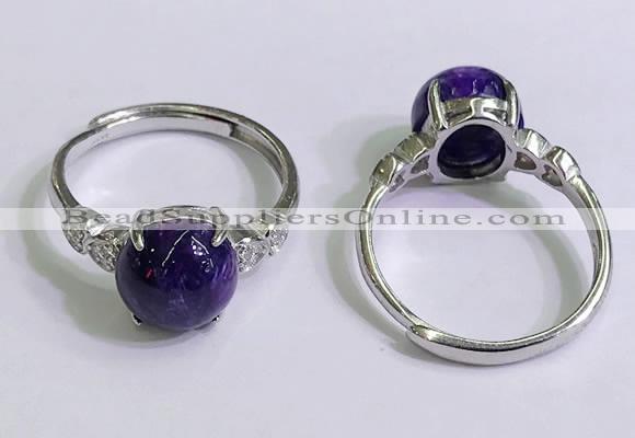 NGR3003 925 sterling silver with 10mm flat  round charoite rings