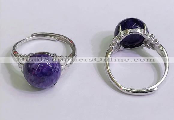 NGR3007 925 sterling silver with 12mm flat  round charoite rings