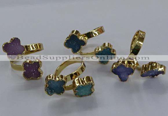 NGR343 14*14mm - 16*16mm flower druzy agate gemstone rings