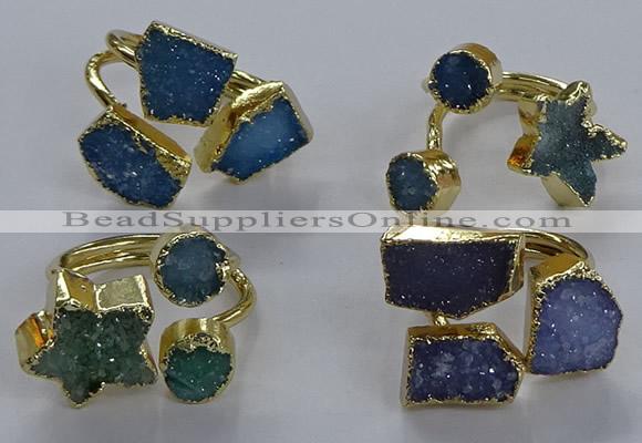 NGR353 8mm - 15*16mm freeform druzy agate gemstone rings