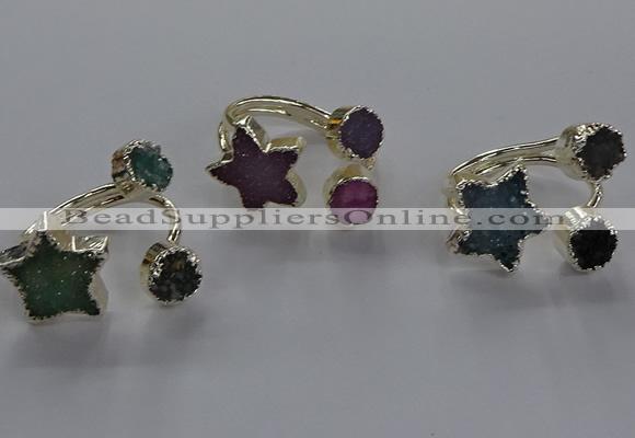 NGR365 8mm coin & 15*16mm star druzy agate rings wholesale