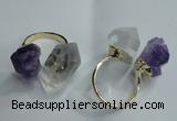 NGR77 13*18mm - 15*25mm faceted nuggets white crystal & amethyst rings