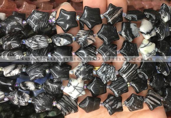 RGBS12 15 inches 16mm star black net jasper gemstone beads