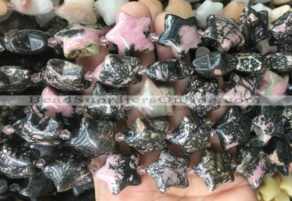 RGBS45 15 inches 20mm star black veined rhodonite gemstone beads