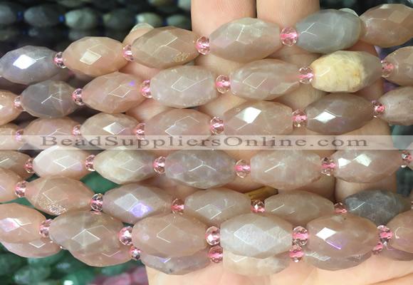 RIBS21 15 inches 10*14mm faceted rice moonstone gemstone beads