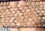 RIBS31 15 inches 6*8mm faceted rice pink moonstone gemstone beads