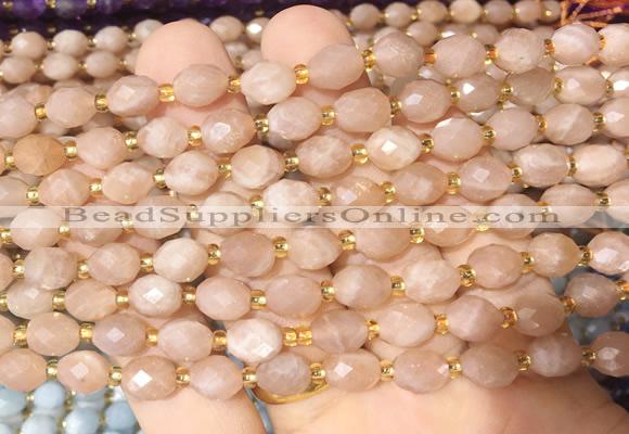 RIBS31 15 inches 6*8mm faceted rice pink moonstone gemstone beads