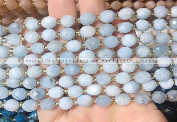 RIBS39 15 inches 6*8mm faceted rice aquamarine gemstone beads