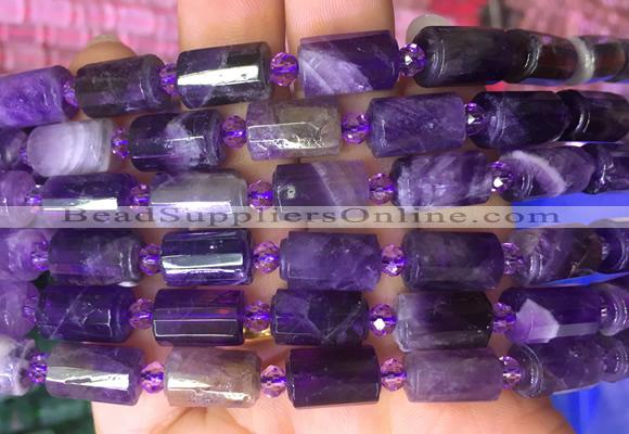 TBBS76 15 inches 8*12mm faceted tube dogtooth amethyst gemstone beads