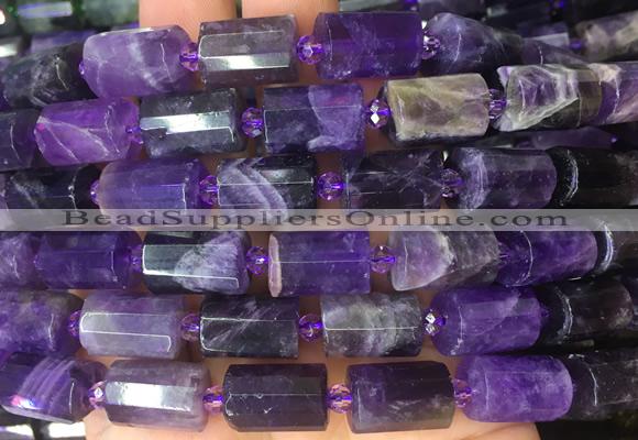 TBBS87 15 inches 10*14mm faceted tube dogtooth amethyst gemstone beads