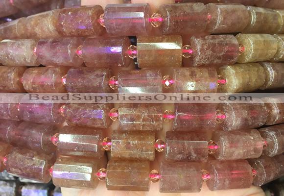 TBBS88 15 inches 10*14mm faceted tube strawberry quartz gemstone beads