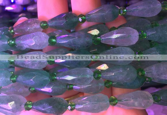 TRBS07 15 inches 8*16mm faceted teardrop green strawberry quartz gemstone beads