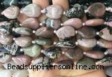 TRBS38 15 inches 13*18mm flat teardrop black veined rhodonite gemstone beads