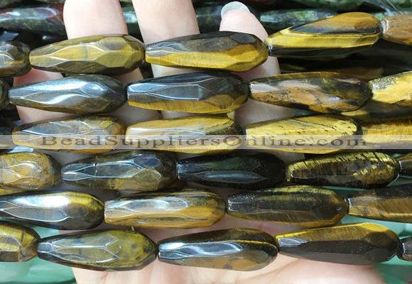 TRBS74 15 inches 10*30mm faceted teardrop yellow tiger eye beads wholesale