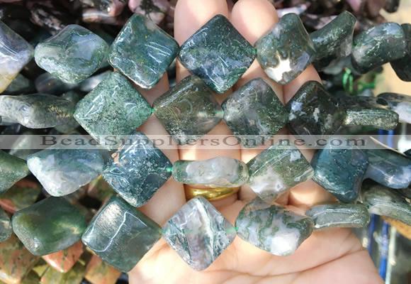 TWBS84 15 inches 16mm twist diamond moss agate beads wholesale